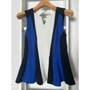 Thalia Colorblock Knit Top Womens S Blue Black White Sleeveless Stretch Lined EC